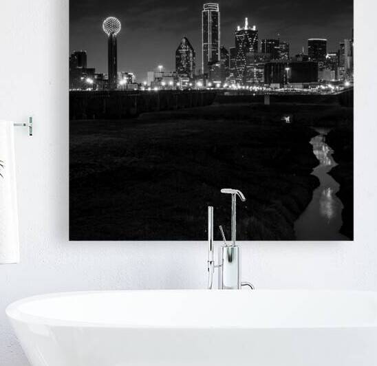 dallas tx skyline trinity river floodplain  squar by Black And White