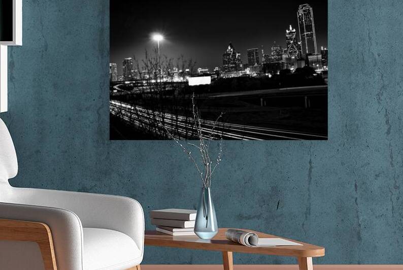 downtown dallas tx skyline at night  horizontal 2 by Black And White