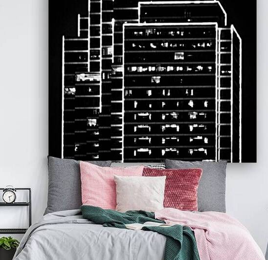 neon green outline bank of america building  squa by Black And White