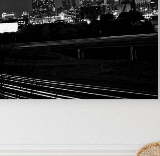 downtown dallas tx skyline at night  square 2123 by Black And White