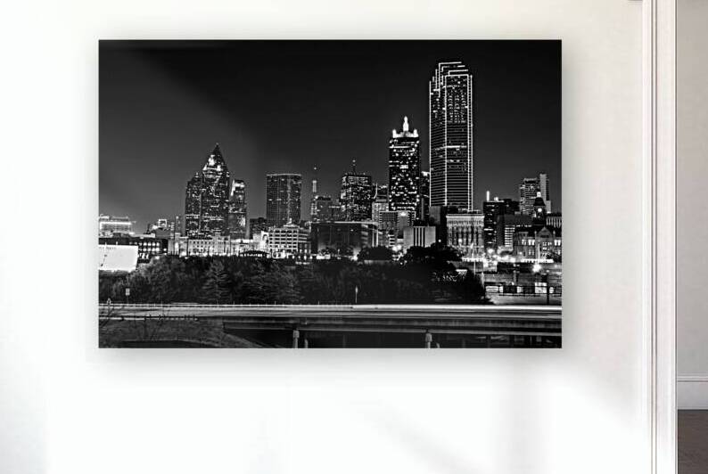 downtown dallas skyline stemmons expressway  hori by Black And White