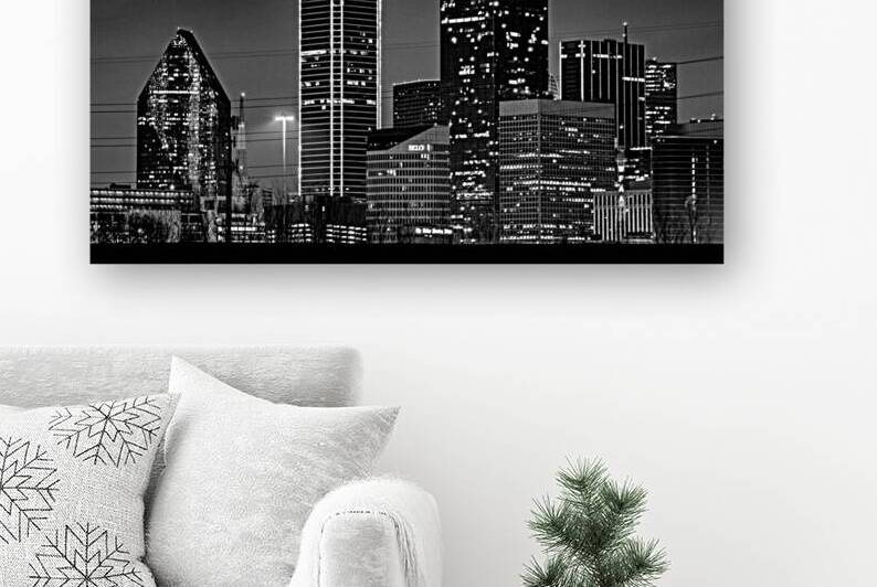 downtown dallas texas skyline at night  horizonta by Black And White