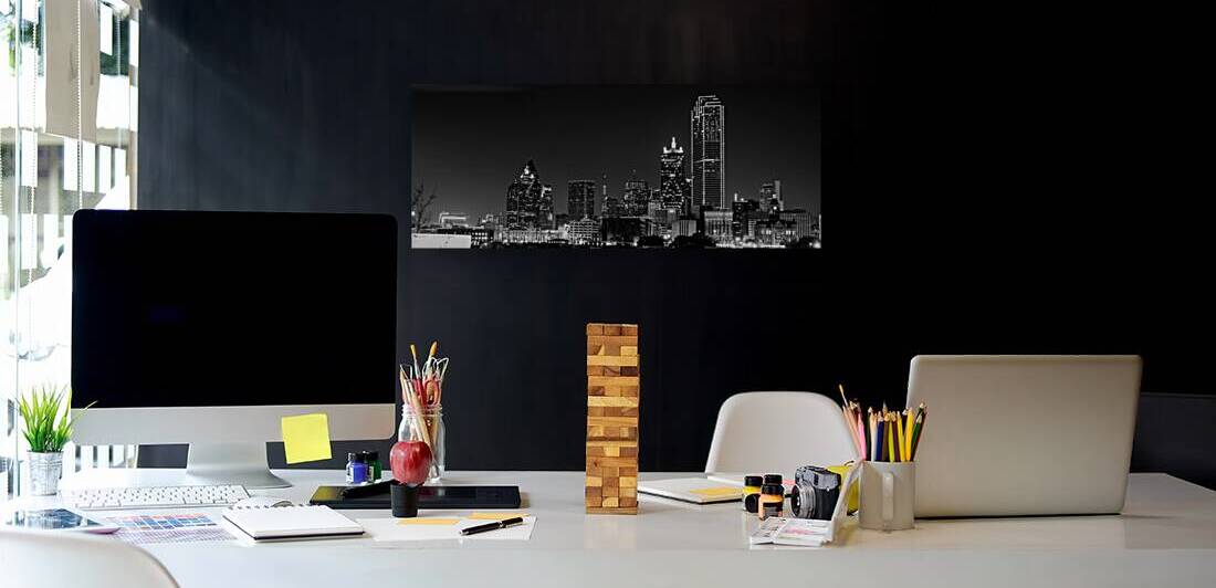 downtown dallas skyline stemmons expressway  pano by Black And White