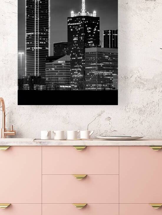 downtown dallas texas skyline at night  vertical by Black And White