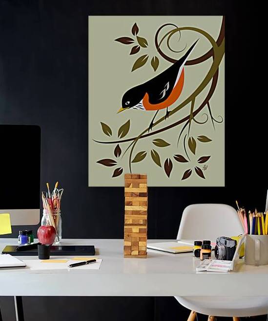 Stylized American Robin Vector Bird Art by Liz Cereby