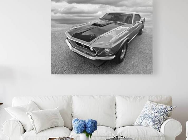 428 Cobra Jet Mach1 Ford Mustang 1969 in Black and White by Gill Billington
