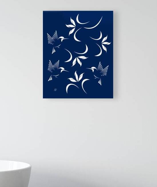 Hummingbird Pattern On Navy Blue Background by Liz Cereby