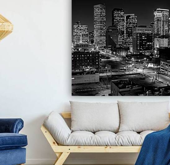 downtown houston at night  square 3279 Preston 13 by Black And White