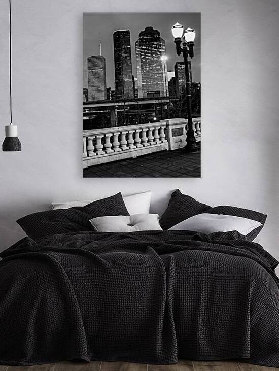 houston skyline at night sabine bridge  vertical by Black And White