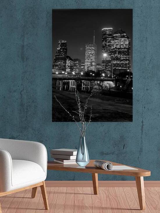 houston skyline at night  vertical 917 Allen 13k. by Black And White