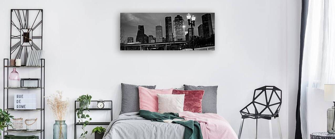 houston skyline at night sabine bridge  panoramic by Black And White