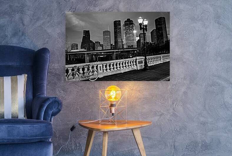 houston skyline at night sabine bridge  horizonta by Black And White