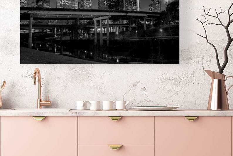 houston skyline over buffalo bayou  horizontal 32 by Black And White