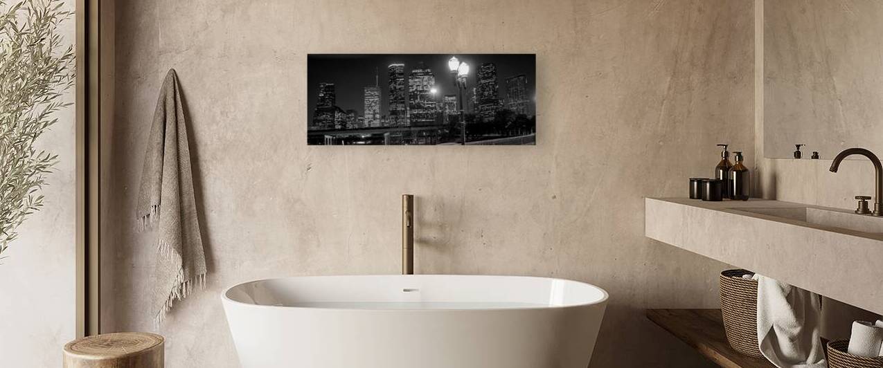 houston city scape at night  panoramic 3276 Lamp by Black And White