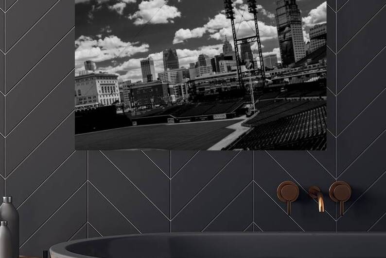 detroit skyline from comerica park  horizontal 54 by Black And White