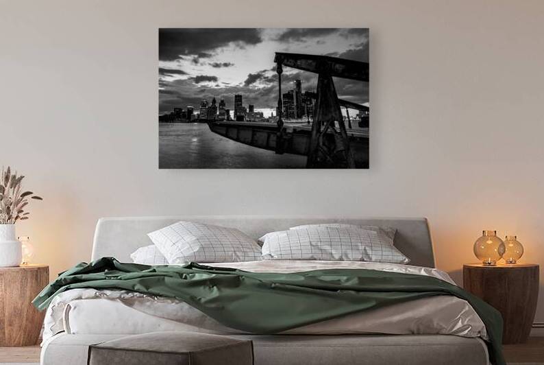 boat dock on detroit river  horizontal 564 Rust 1 by Black And White