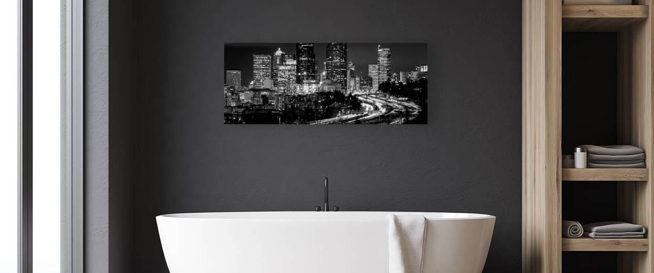 downtown seattle skyline rizal park  panoramic 30 by Black And White