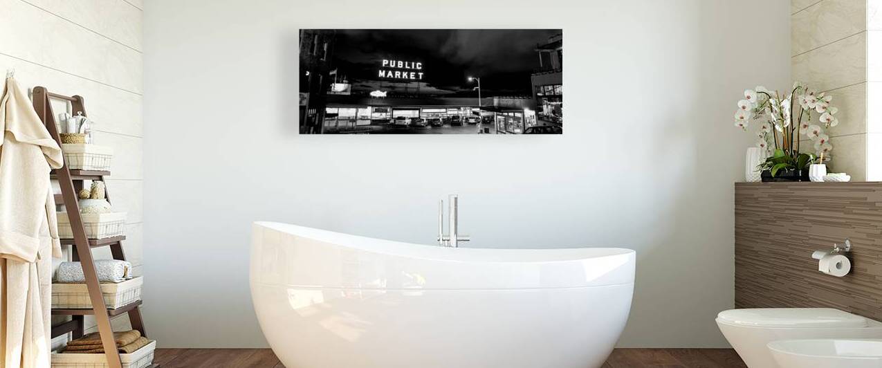 seattle public market sign  panoramic 293 Beecher by Black And White