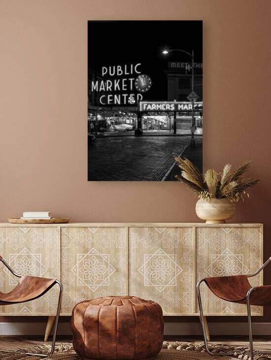 pike place public market at night  vertical 2710 by Black And White