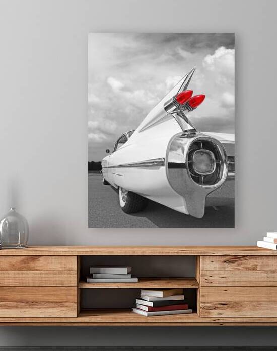 Reach For The Skies - 1959 Cadillac Tail Fins Black and White by Gill Billington