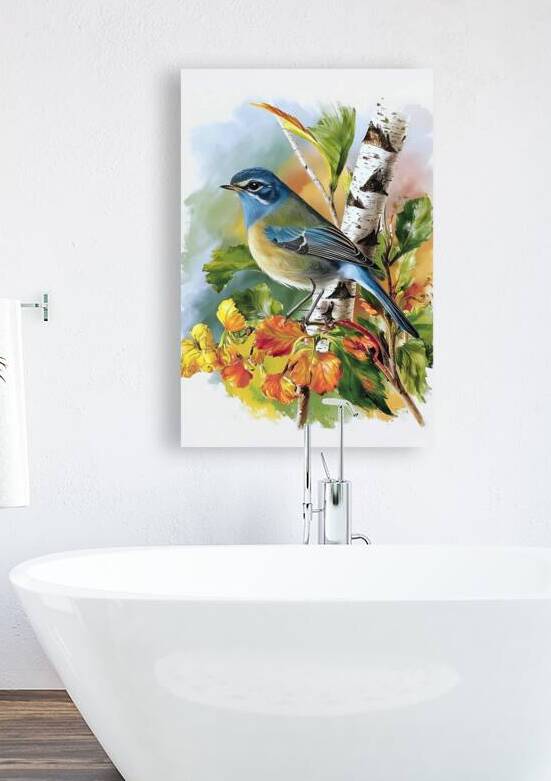   Vintage botanical illustrations of a  small Bluethroat passerine bird       by print88