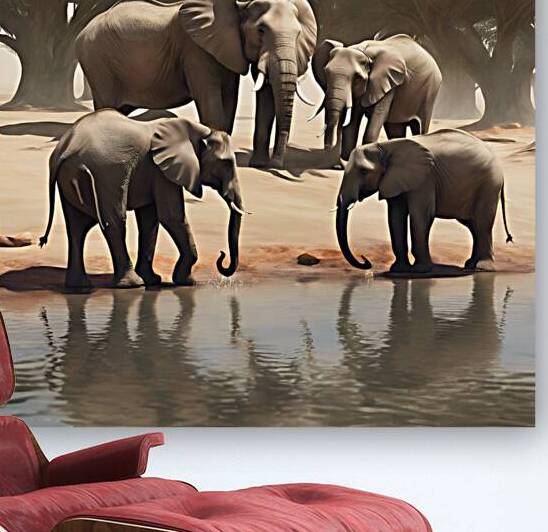 A group of elephants drinking from a watering hole by Ahmed Hassan