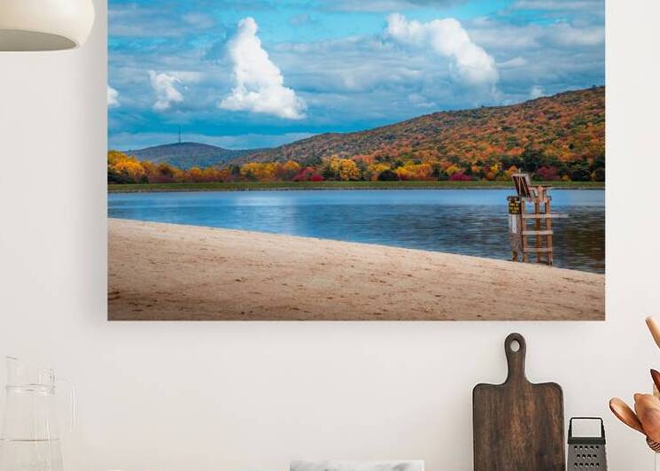 Autumn Beach Scene with Lifeguard Chair at Mauch Chunk Lake by Jason Fink