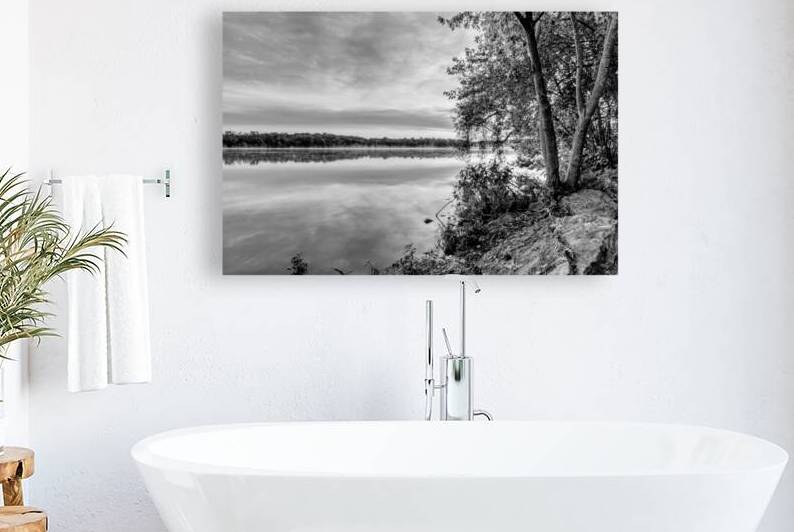 Morning Peace On The Lake Grayscale by Jennifer White