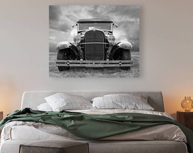 Ford Coupe Head On in Black and White by Gill Billington