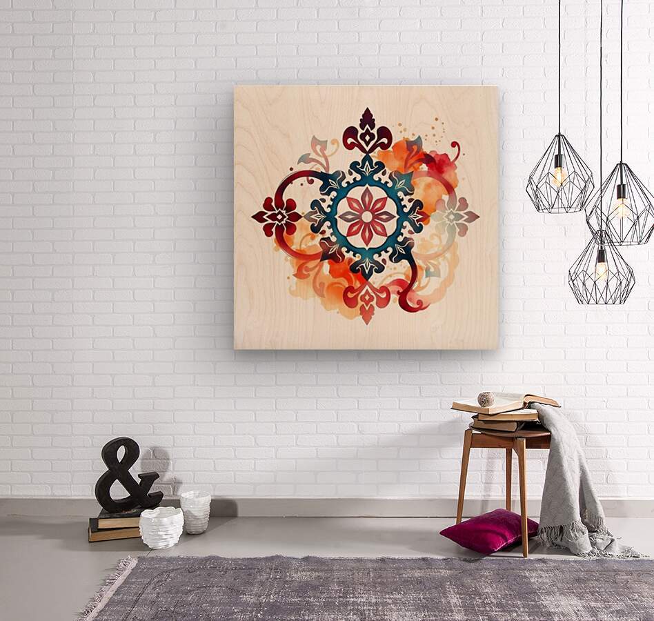 Traditional Ornamental Tattoo Art – Elegant Abstract Design in Burgundy and  Wood print