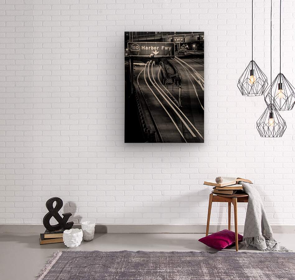 harbor freeway exit ramp sign in LA  vertical 216  Wood print