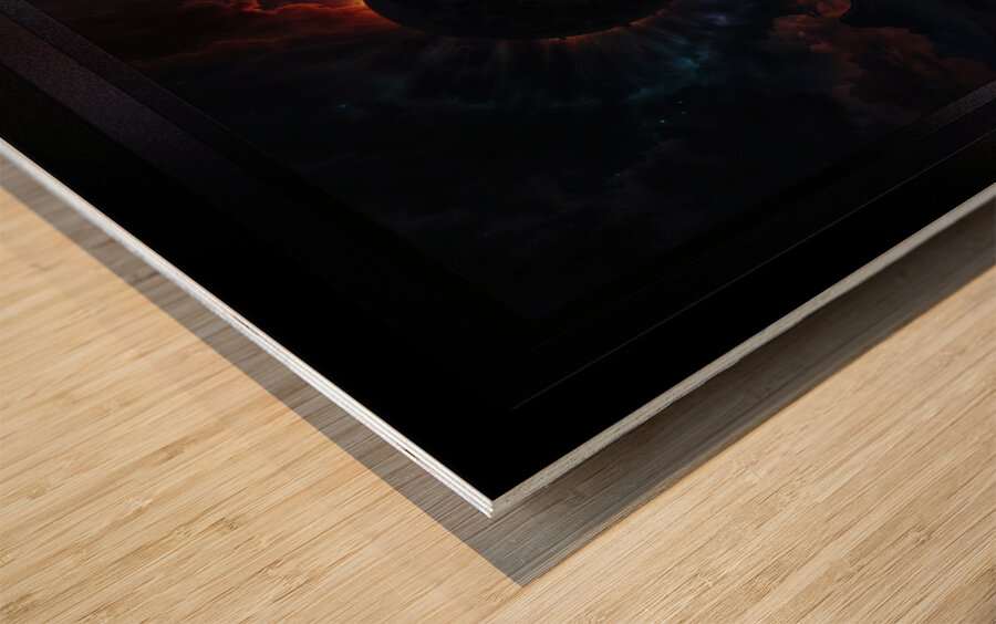 Solar Eclipse Cosmic Art Masterpiece that Transcends Boundaries Mesmerizing AI Concept Art by Xzendor7 Wood print