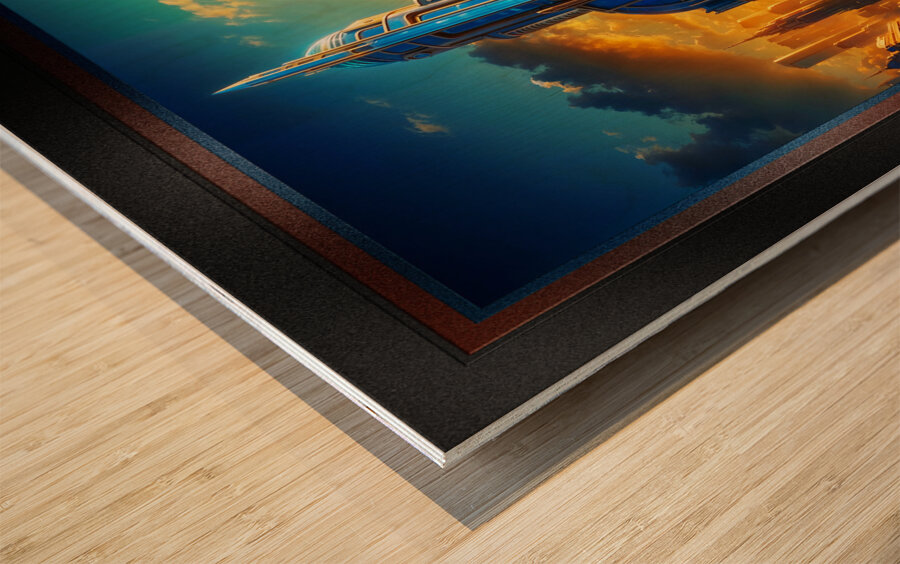 The Grand Art Deco Blue Plaza Pavilion Stunning AI Concept Art by Xzendor7 Wood print