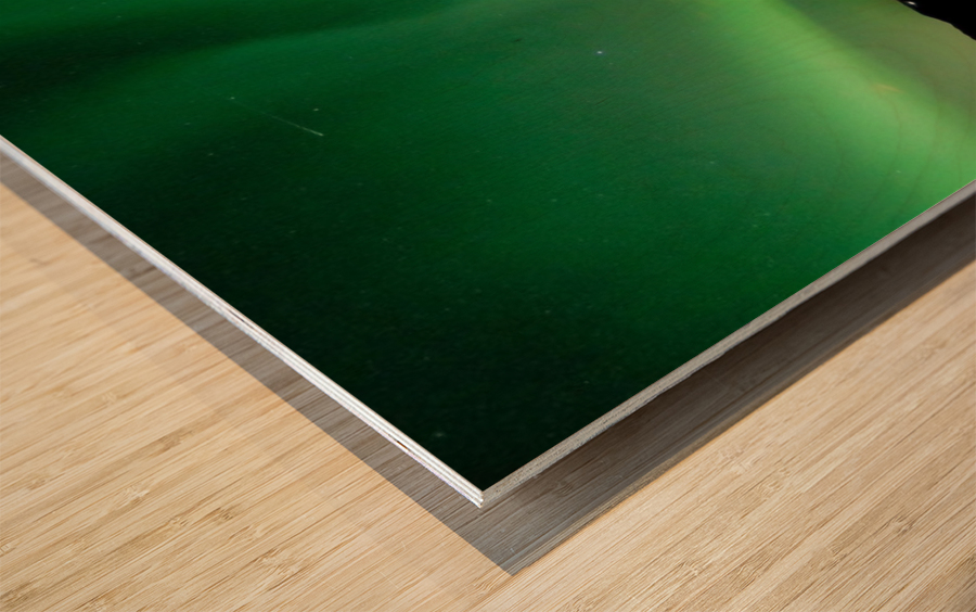 green northern lights on lake Wood print