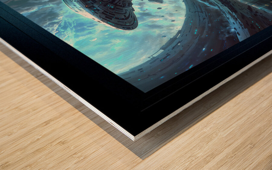 Planetary Trans-Dimensional Teleportation Outpost Mesmerizing AI Concept Art by Xzendor7 Wood print