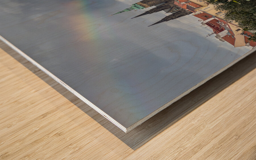 Rainbow over Praha Czech Republic Wood print