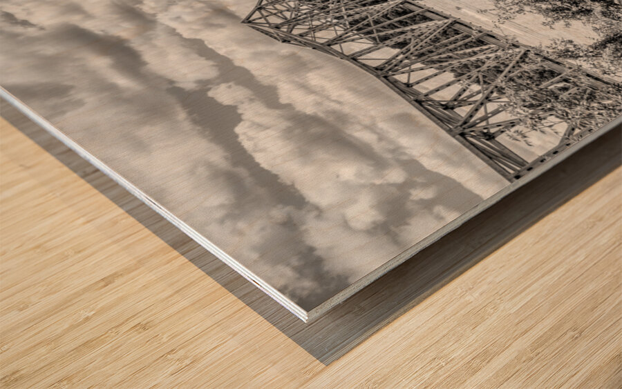 Boats Under Kimberling City Bridge Grayscale Wood print