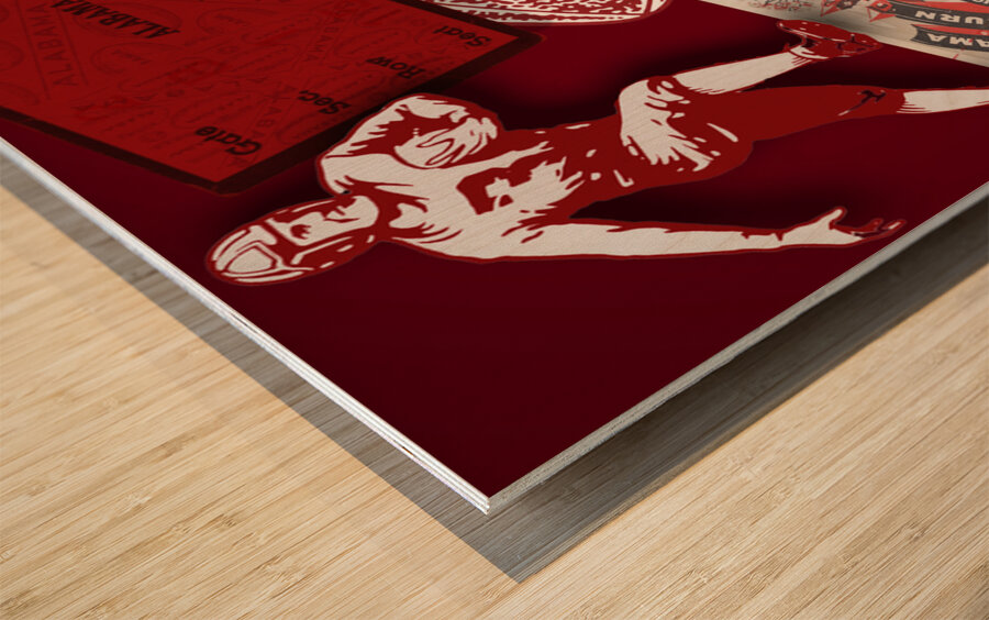 Vintage Alabama Football Memorabilia Collage Art Wood print