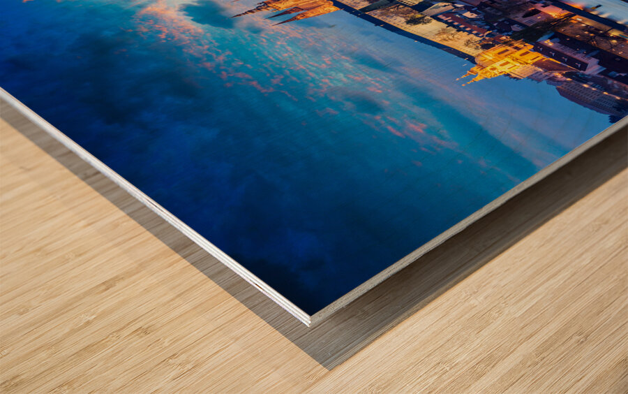 Charles Bridge and Prague Castle in twilight Wood print