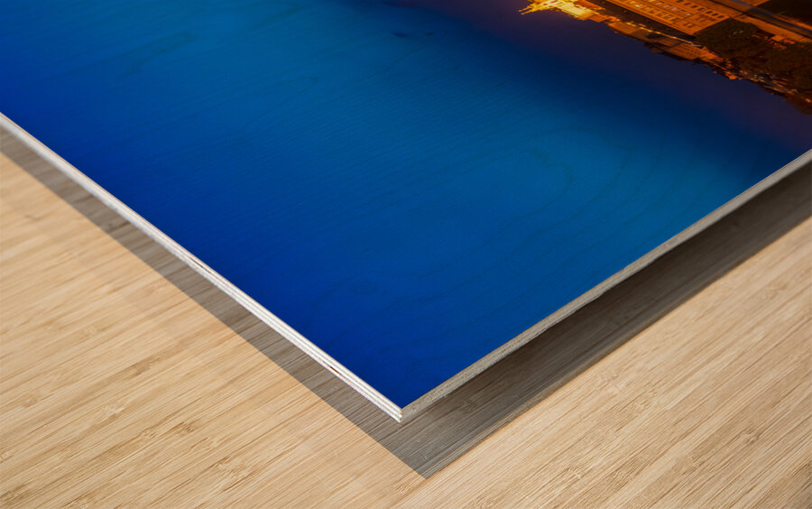 View of Charles Bridge Karluv most and Prague Castle Prazsky hrad in twilight. Panorama Wood print