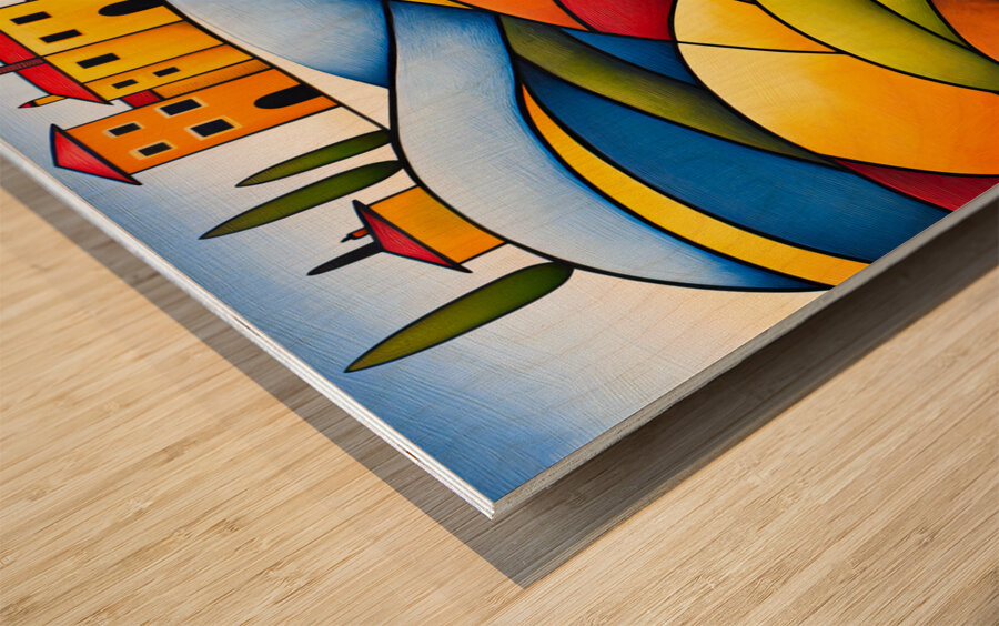 Abstract Italian Hill Village Wood print