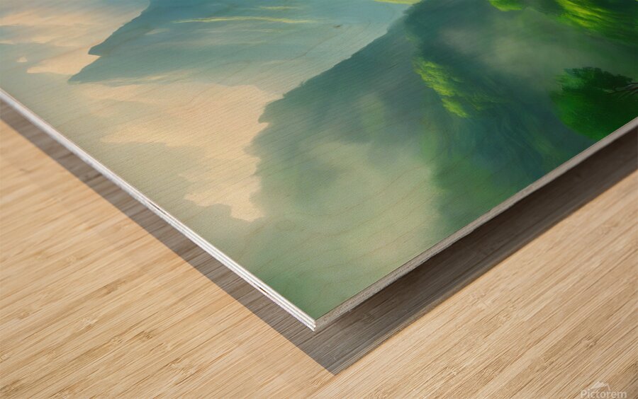 Serenity in the Mountains: A Rainy Day Landscape Wood print