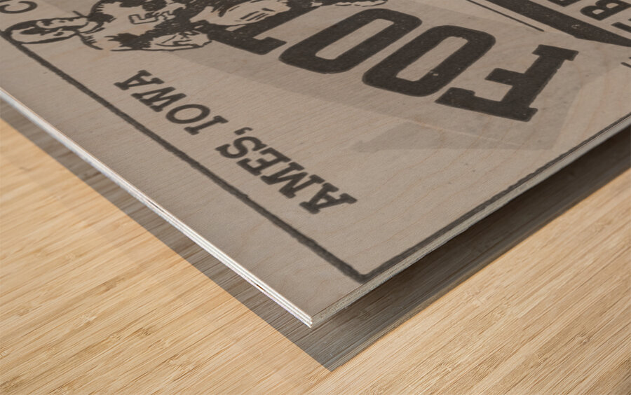 1939 Iowa State vs. Nebraska Black and White Ticket Remix Wood print