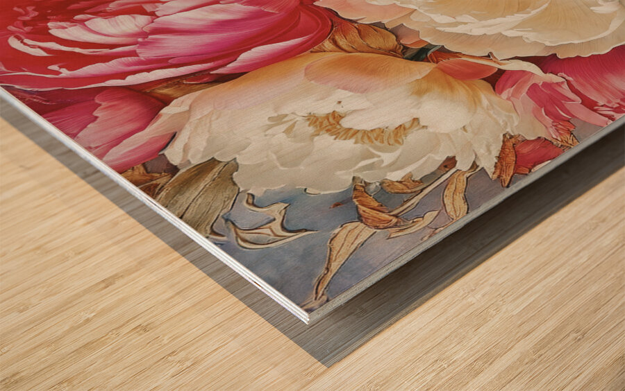 Peonies Illustrated Wood print