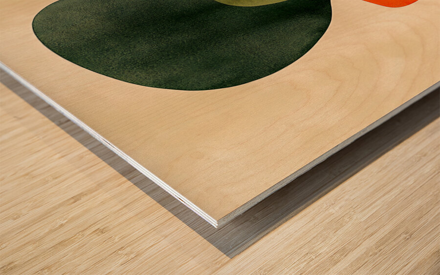 Abstract Shapes in Amber Orange Olive  Wood print