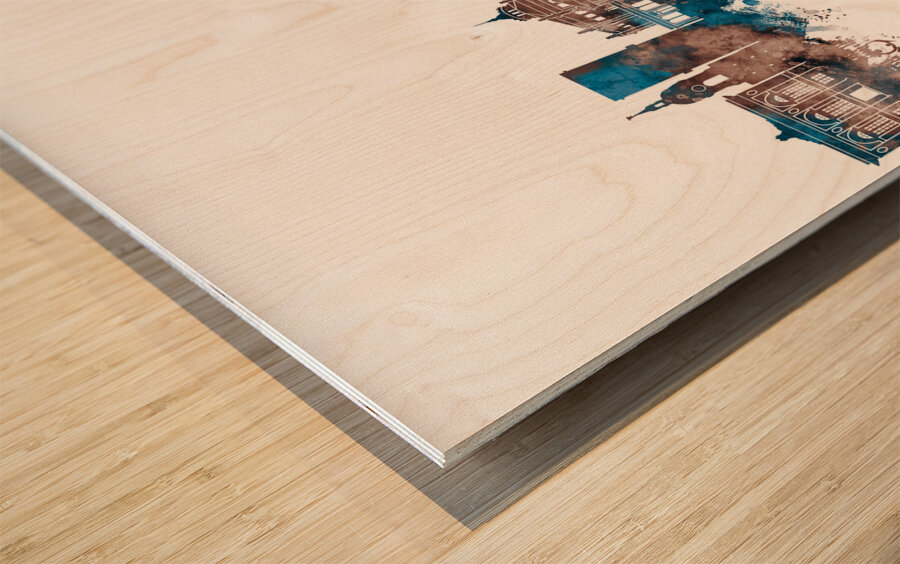 Amiens France Skyline Sepia Wood print