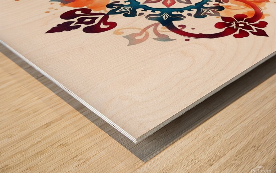 Traditional Ornamental Tattoo Art – Elegant Abstract Design in Burgundy and Wood print