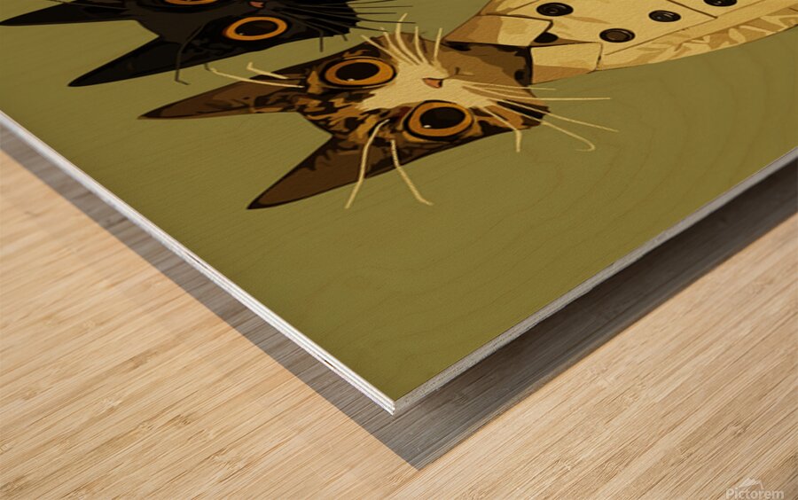 Fashion Felines Quirky Cat Art in Coats and Boots Wood print