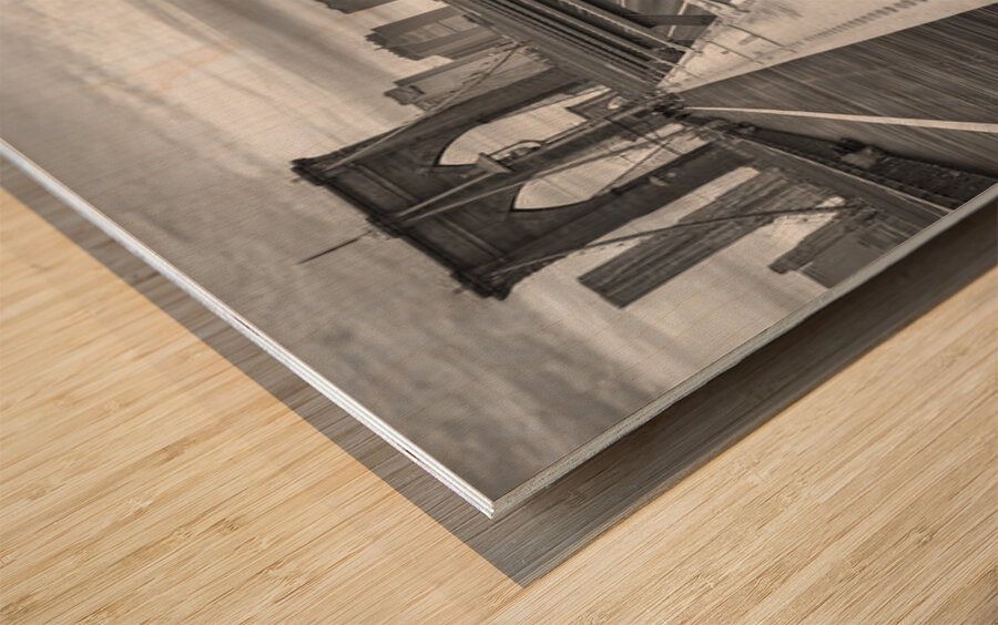 Cab on brooklyn bridge Wood print