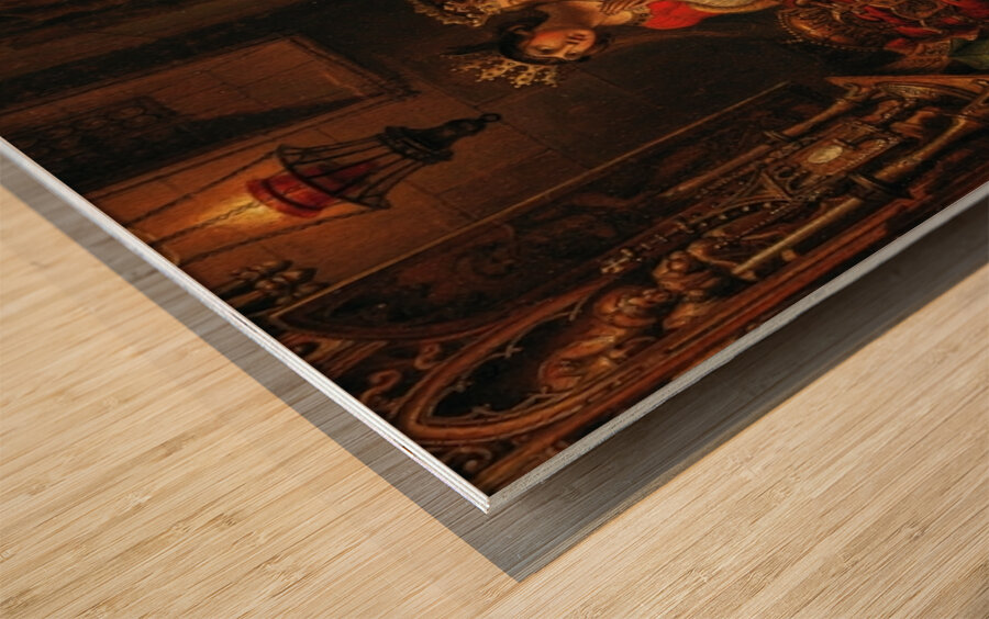 King Albert II and His Wife Elizabeth of Luxembourg in Prayer. On the Altar the Crowns of Bohemia and Hungary. As well as the Imperial Crown of the Holy Roman Empire [1820] by Karl Russ [1779–1843] Wood print